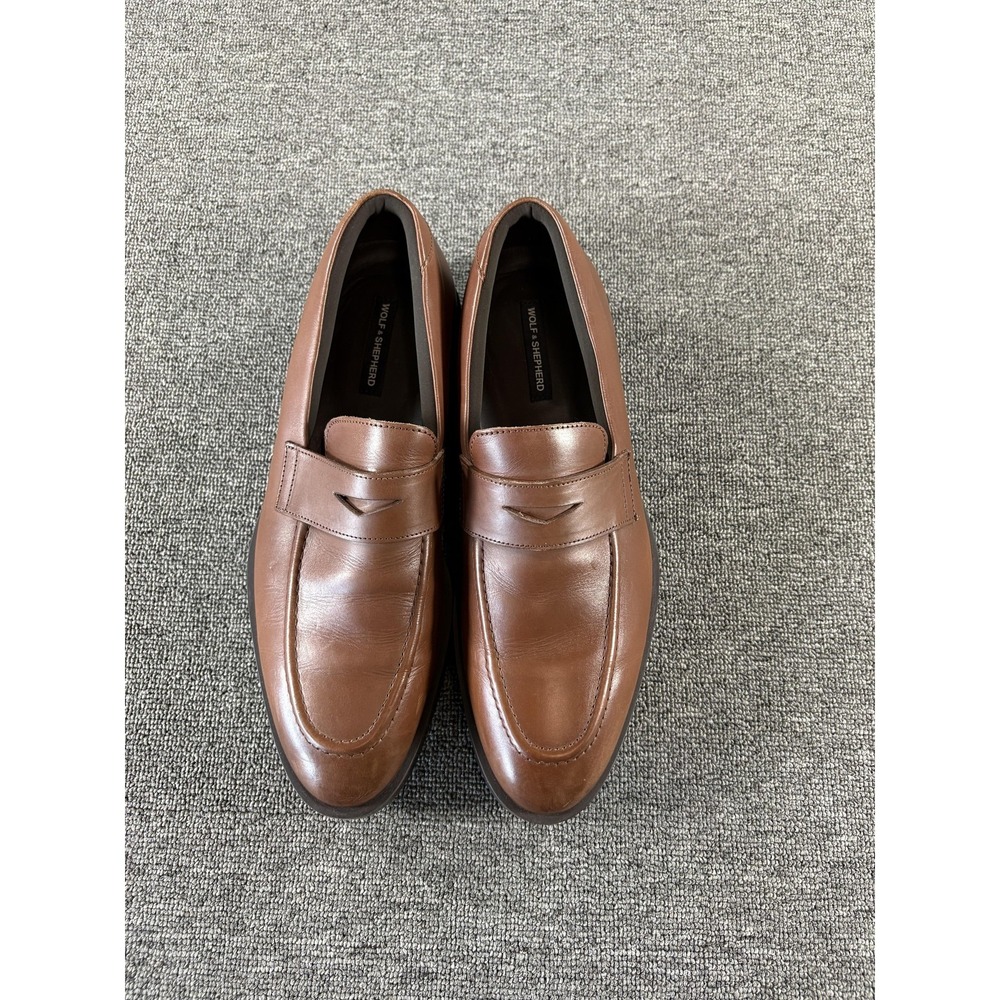 Wolf & Shepherd Shoes Mens 9.5 Brown Leather Penny Dress Slip On Comfort Oxford